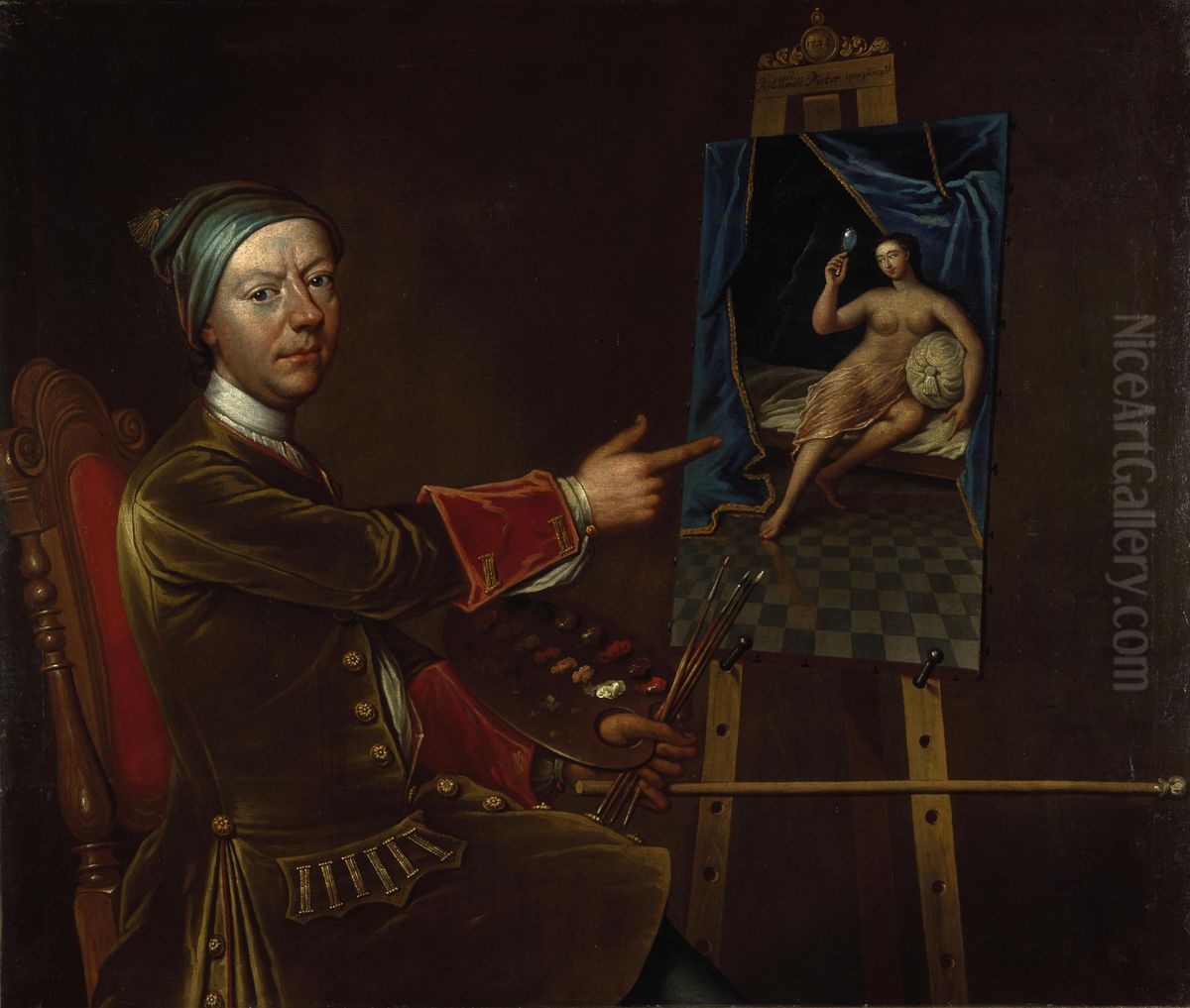 Richard Waitt, d. 1732. Portrait painter (Self-portrait) Oil Painting by Richard Waitt