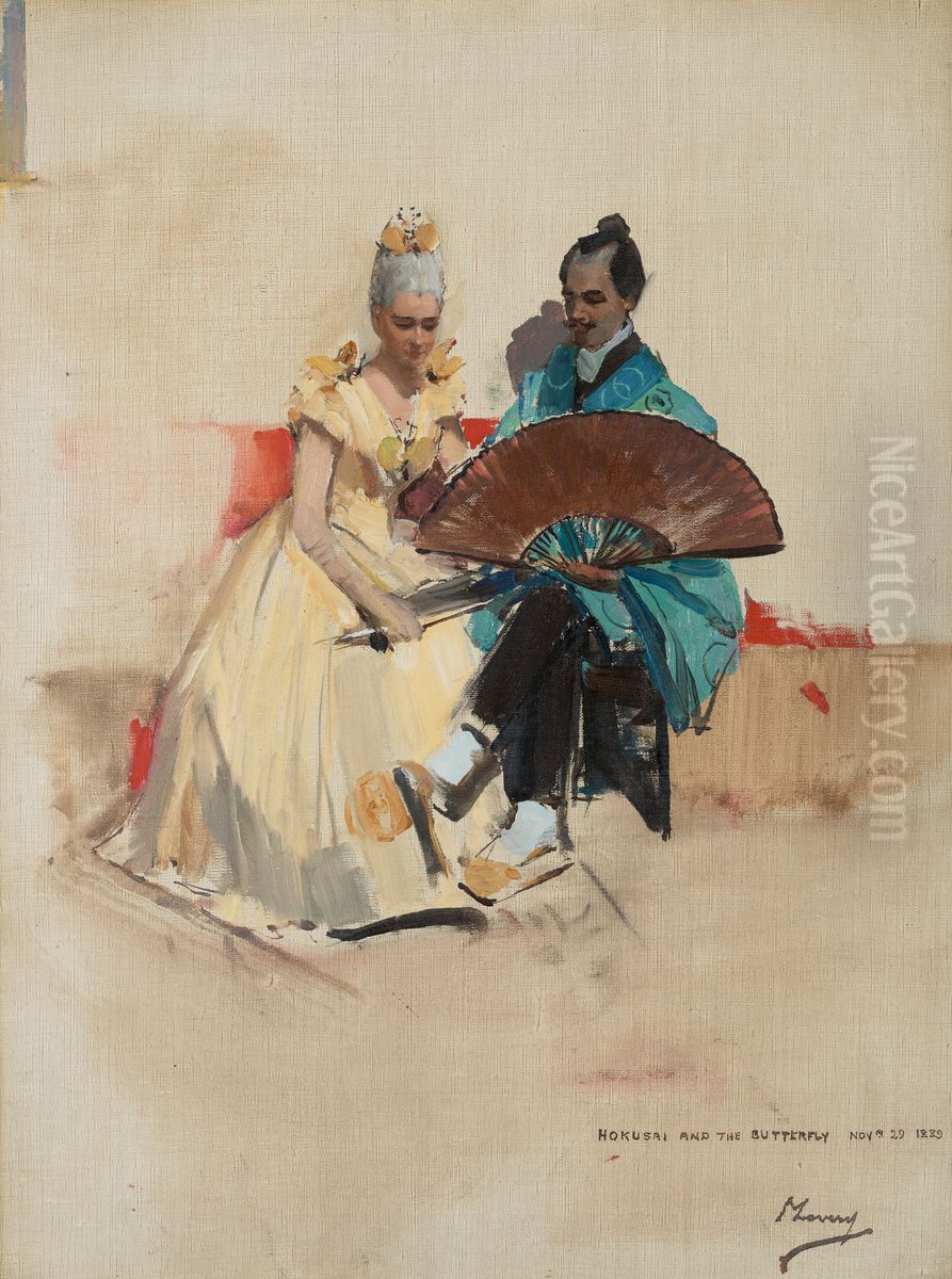 Edward Arthur Walton, 1860 - 1922. Artist. With his fiancee Helen Law, 1859 - 1945 (Hokusai and the Butterfly) Oil Painting by John Lavery