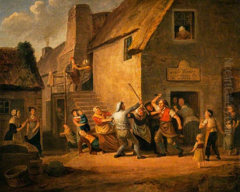 A Brawl outside an Ale House Oil Painting by Alexander Carse