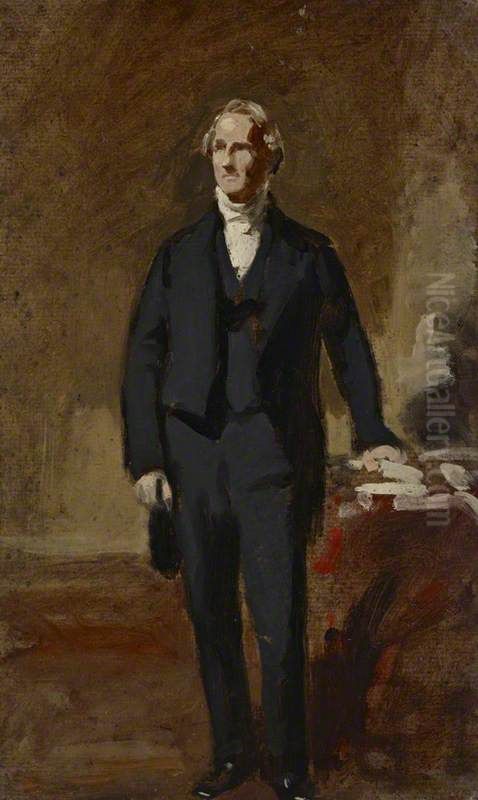 A Portrait Study of a Gentleman Standing in an Interior Oil Painting by Daniel Macnee