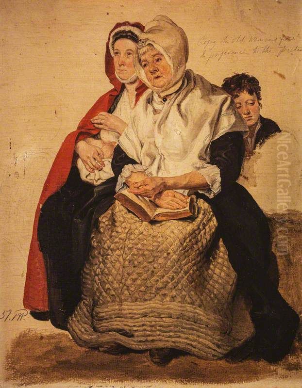 Two Women and a Boy (study for 'The Covenanters Preaching') Oil Painting by George Harvey