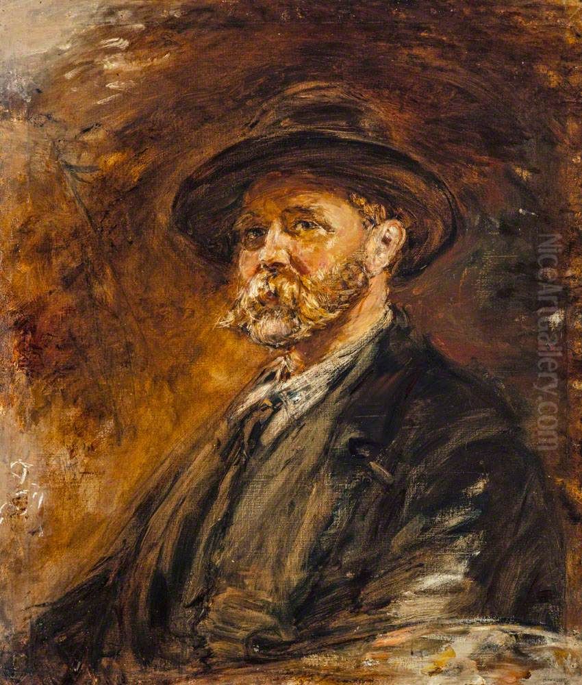 A Study of Oak Leaves in Autumn (Self-portrait) Oil Painting by William McTaggart