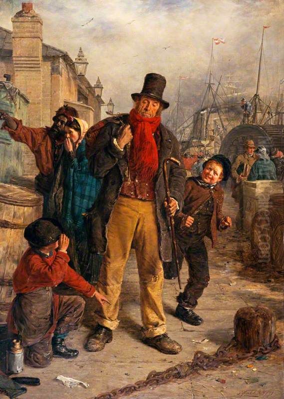 An Irish Emigrant Landing at Liverpool ('Jim Blake landing in Liverpool') Oil Painting by Erskine Nicol