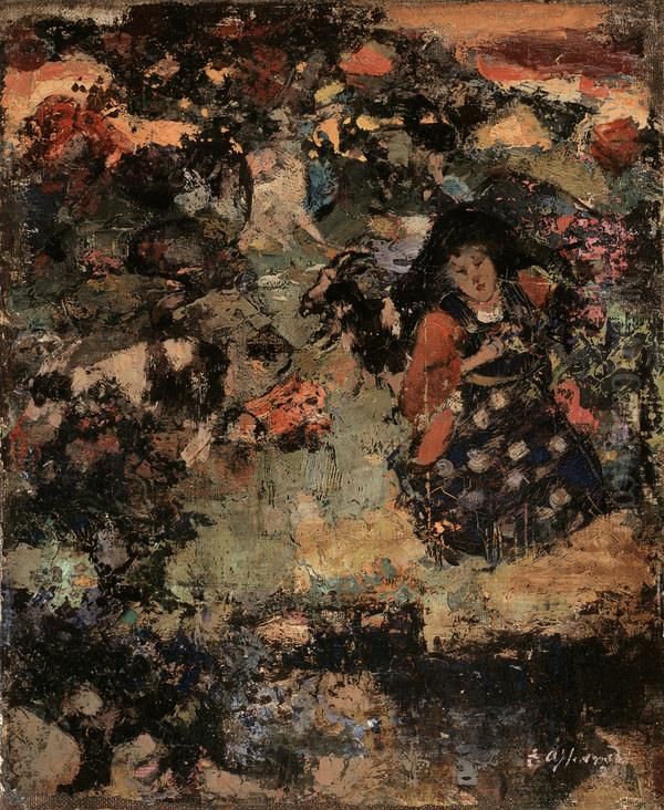 A Girl and Goats Oil Painting by Edward Atkinson Hornel