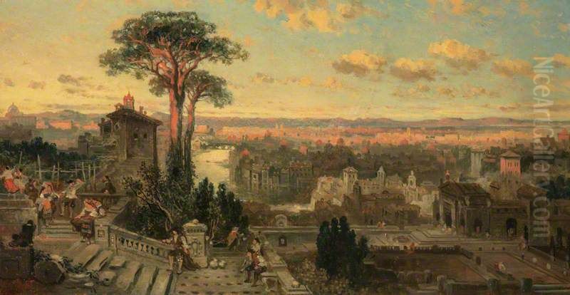 Sunset from the Convent of Sant' Onofrio on the Janiculum' Oil Painting by David Roberts