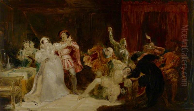 A Study for 'The Murder of David Rizzio' (NG 1677) Oil Painting by William Allan