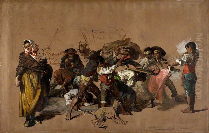 Spanish Boys Playing at Bullfighting Oil Painting by John Phillip