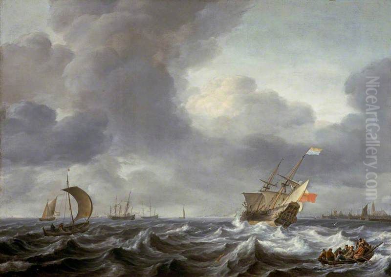 Shipping in a Choppy Sea Oil Painting by Ludolf Bakhuizen
