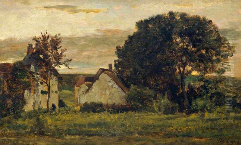 Evening Oil Painting by Charles-Francois Daubigny