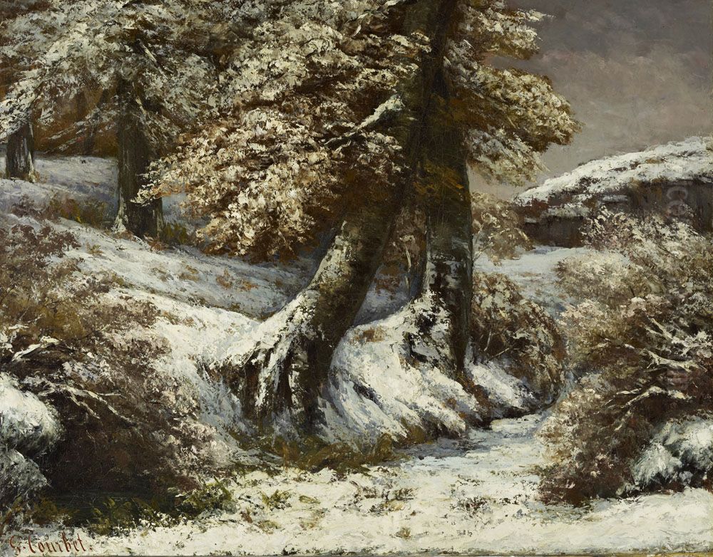 Trees in the Snow Oil Painting by Gustave Courbet