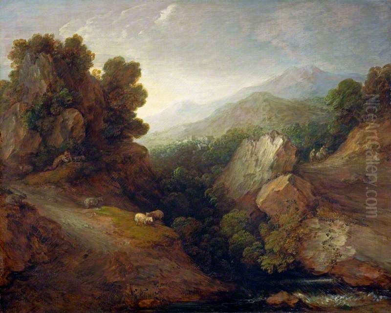 Rocky Landscape Oil Painting by Thomas Gainsborough