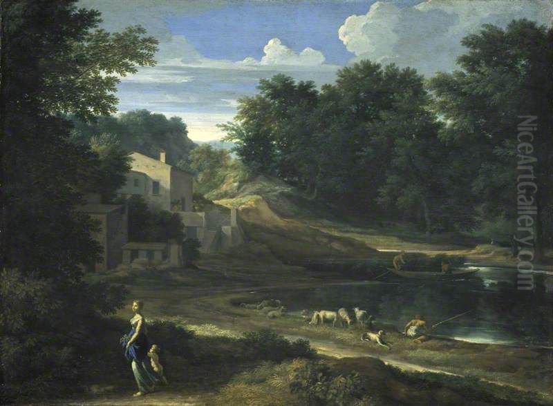 Classical Landscape with a Lake Oil Painting by Gaspard Dughet