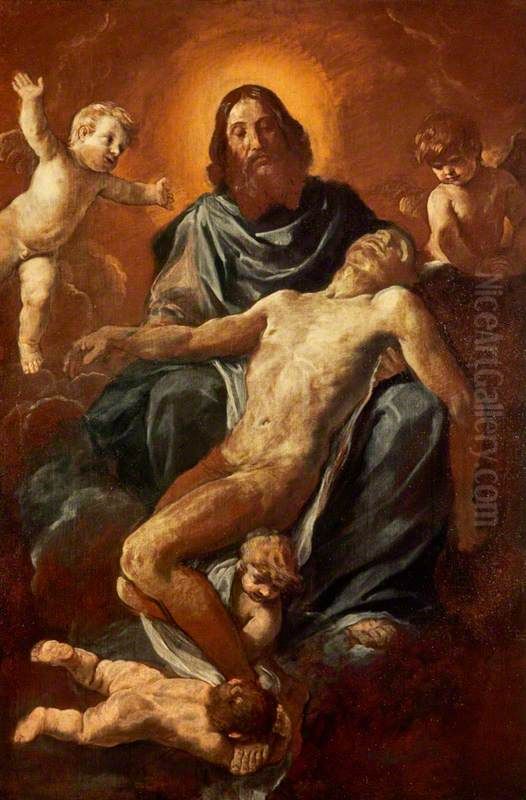 The Holy Trinity (unfinished) Oil Painting by Simone Cantarini (Pesarese)