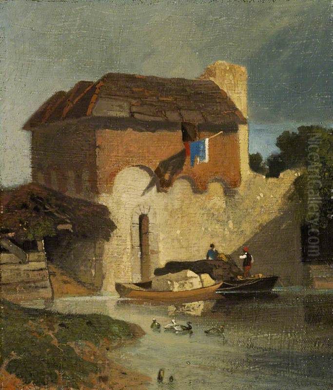 Buildings on a River Oil Painting by John Sell Cotman