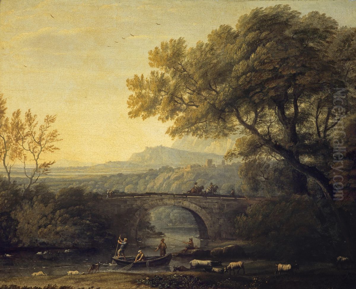 Landscape with a Bridge Oil Painting by Claude Lorrain (Claude Gellee)