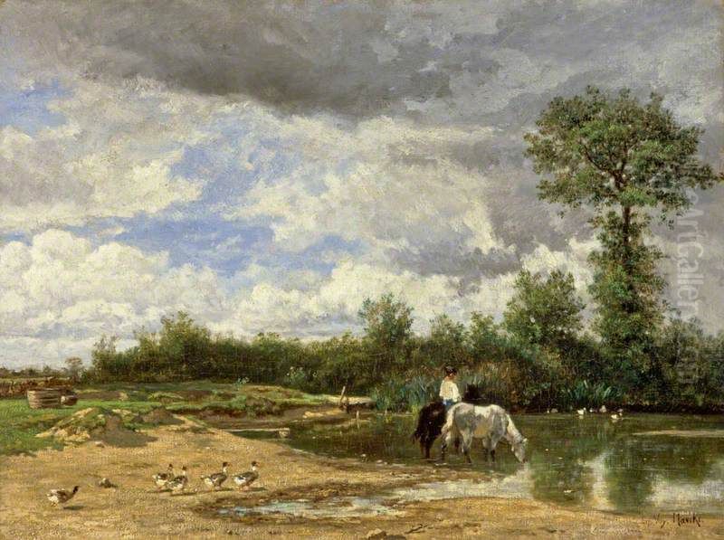 The Pond on the Common Oil Painting by Emile Van Marcke De Lumman