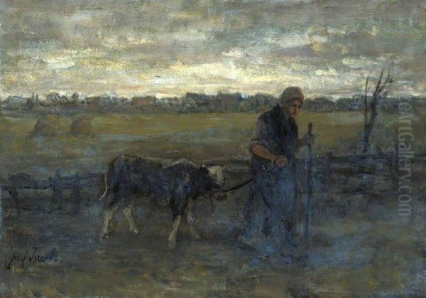 Bringing Home the Calf Oil Painting by Jozef Israels