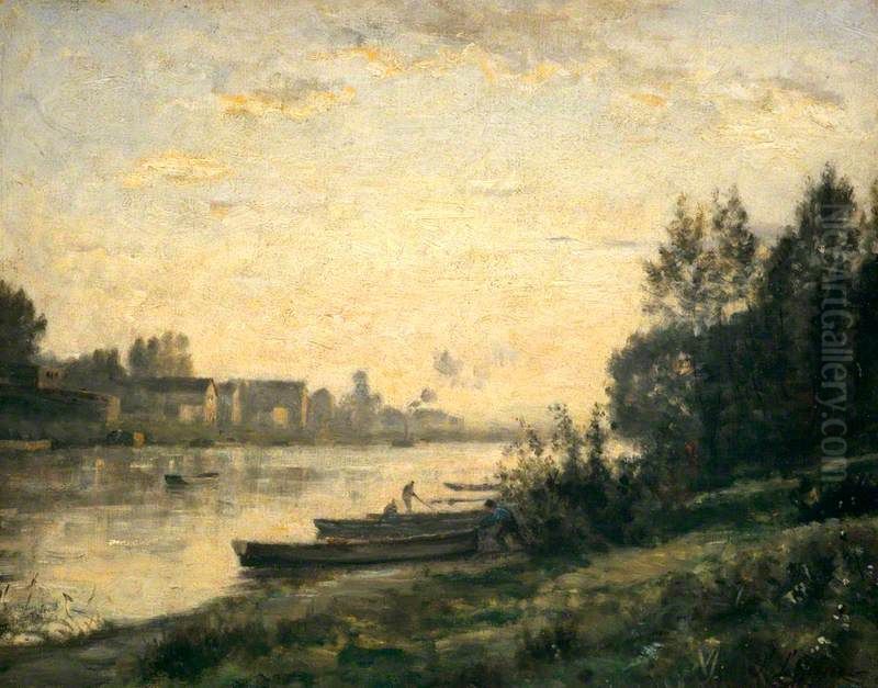 Sunset on a River Oil Painting by Stanislas Lepine