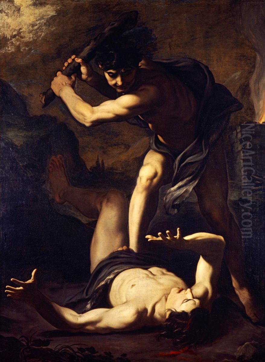 Cain Killing Abel Oil Painting by Pietro Novelli