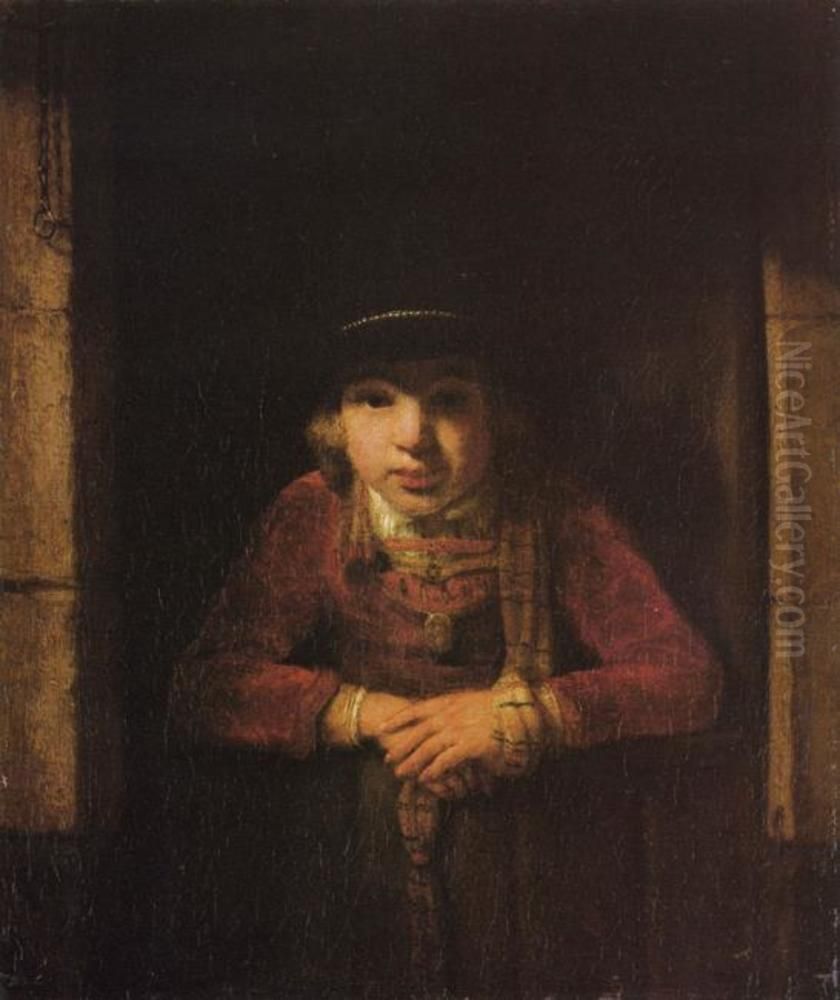 Boy Looking through the Window Oil Painting by Samuel Van Hoogstraten