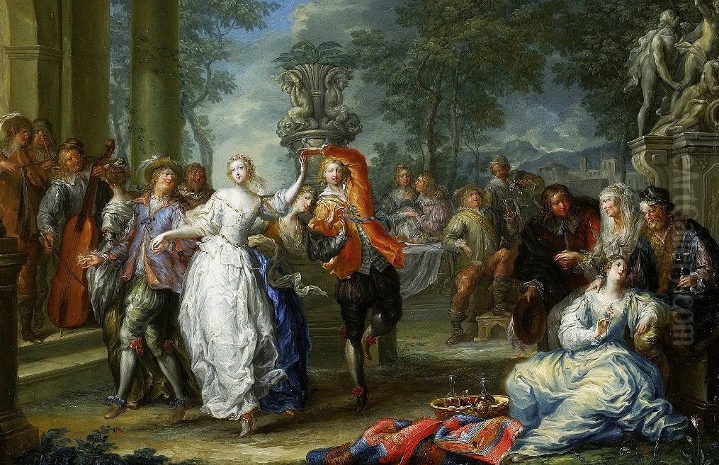 Merry company in the park. Oil Painting by Johann Georg Platzer