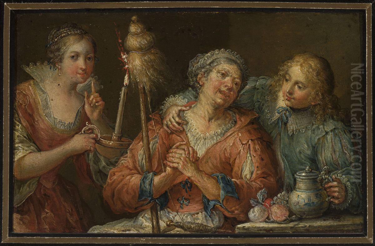 Courtship (Ill matched?) Oil Painting by Johann Georg Platzer