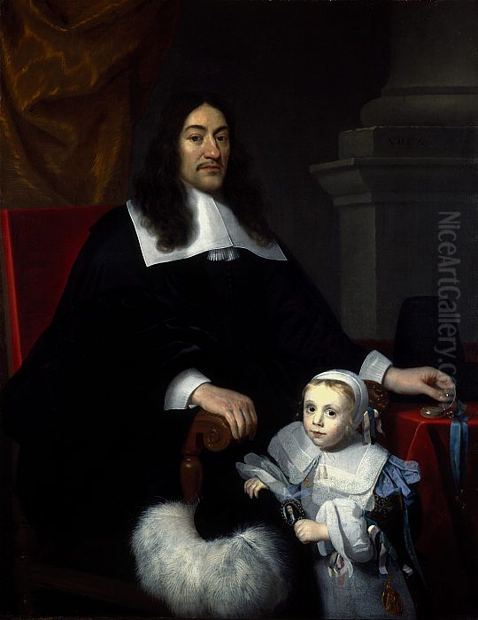 Sir William Davidson of Curriehill, 1615/16 - 1689. Conservator of the Staple at Veere (with his son Charles) Oil Painting by Abraham Lambertsz van den Tempel