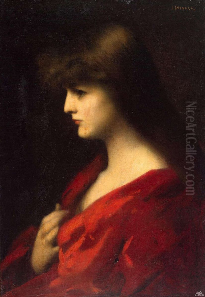 Etuud. Naine punases Oil Painting by Jean-Jacques Henner