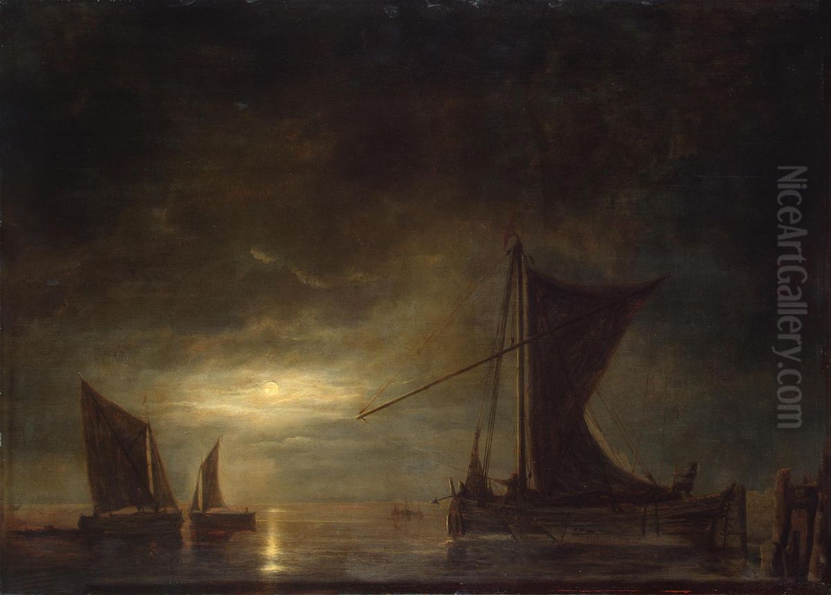 Sea View by Moonlight Oil Painting by Aelbert Cuyp