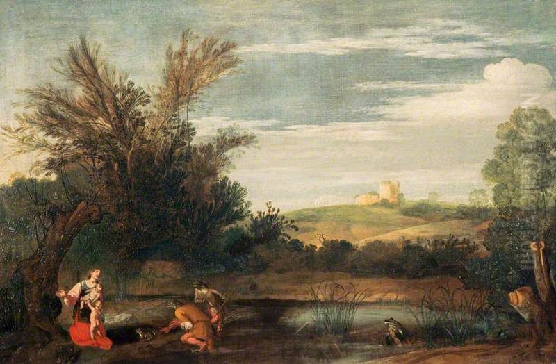 Landscape with Latona and the Peasants Oil Painting by Sinibaldo Scorza