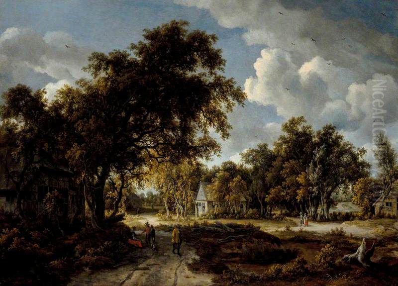 Wooded Landscape Oil Painting by Meindert Hobbema