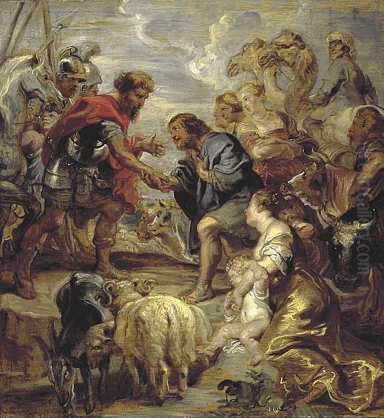 The Reconciliation of Jacob and Esau, as in Genesis 33 Oil Painting by (studio of) Rubens, Peter Paul