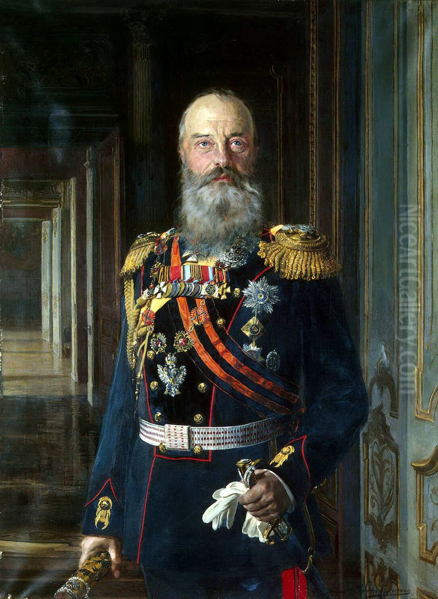 Portrait of Grand Duce Mikhail Nicolaevitch in Guard artellery uniform Oil Painting by Ernst Friedrich von Liphart