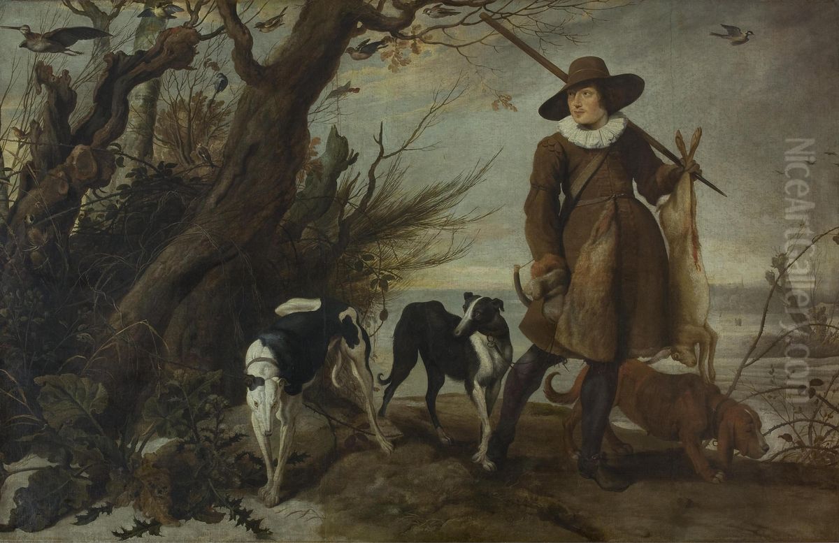 Hunter with Dogs in a Landscape Oil Painting by Jan Wildens