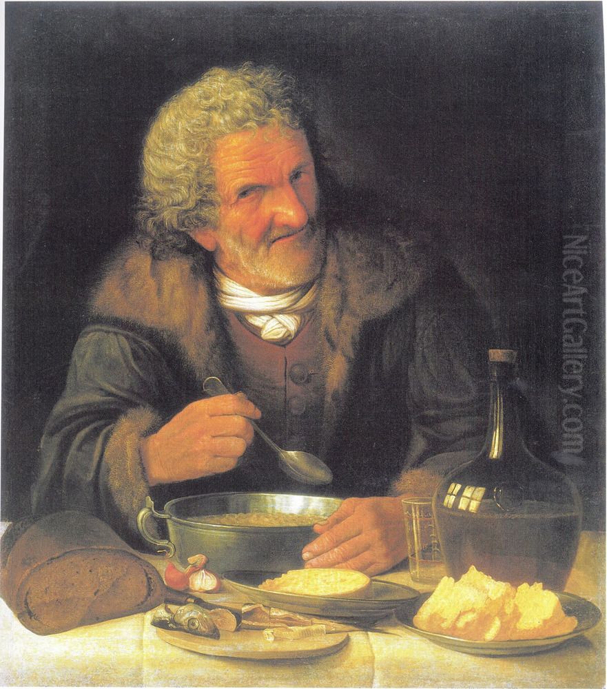 Old Man During a Meal Oil Painting by Balthasar Denner