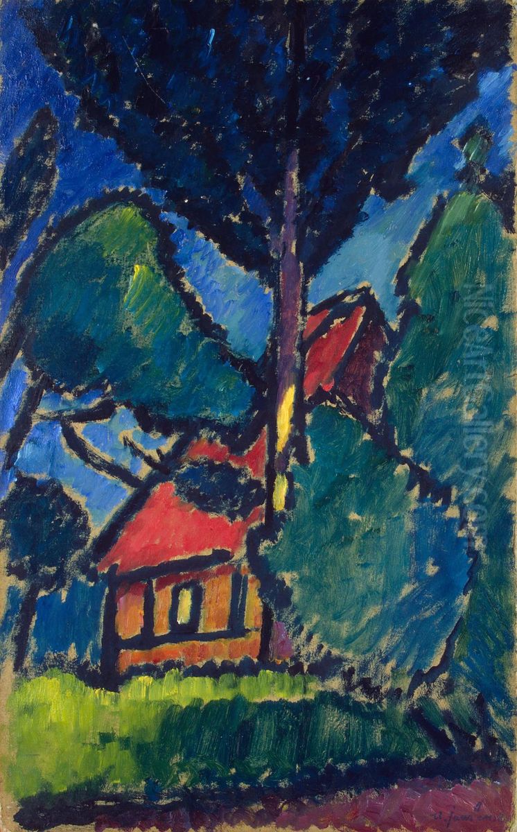Landscape with Red House Oil Painting by Alexei Jawlensky