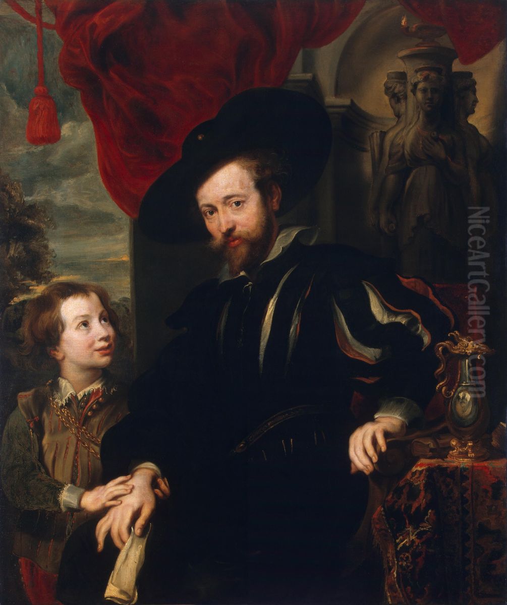 Portrait of Rubens with his son Albert Oil Painting by (studio of) Rubens, Peter Paul