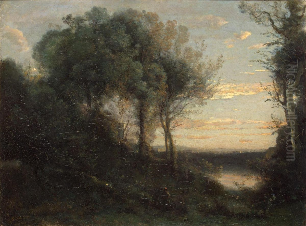 Evening Oil Painting by Jean-Baptiste Camille Corot