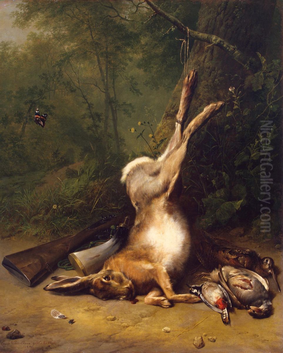 Still-Life with a Hare Oil Painting by Eugene Verboeckhoven