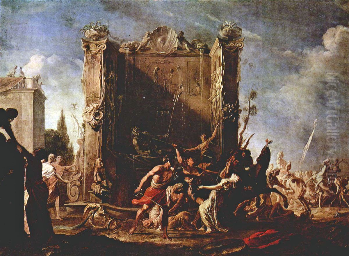 Raub der Sabinerinnen Oil Painting by Johann Heinrich Schonfeld