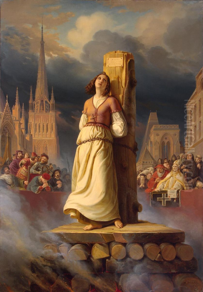 Joan of Arc's Death at the Stake (Right-Hand Part ofThe Life of Joan of ArcTriptych) Oil Painting by Hermann Stilke