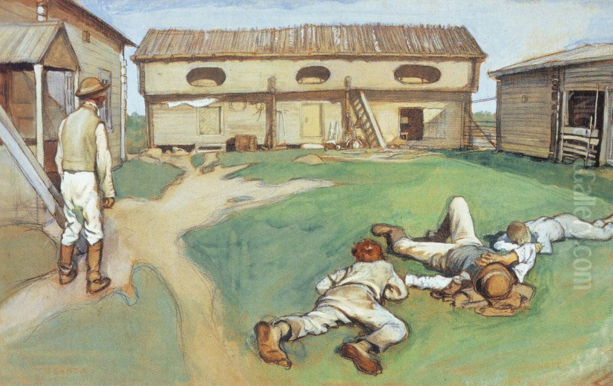 Isanta ja rengit Oil Painting by Eero Jarnefelt