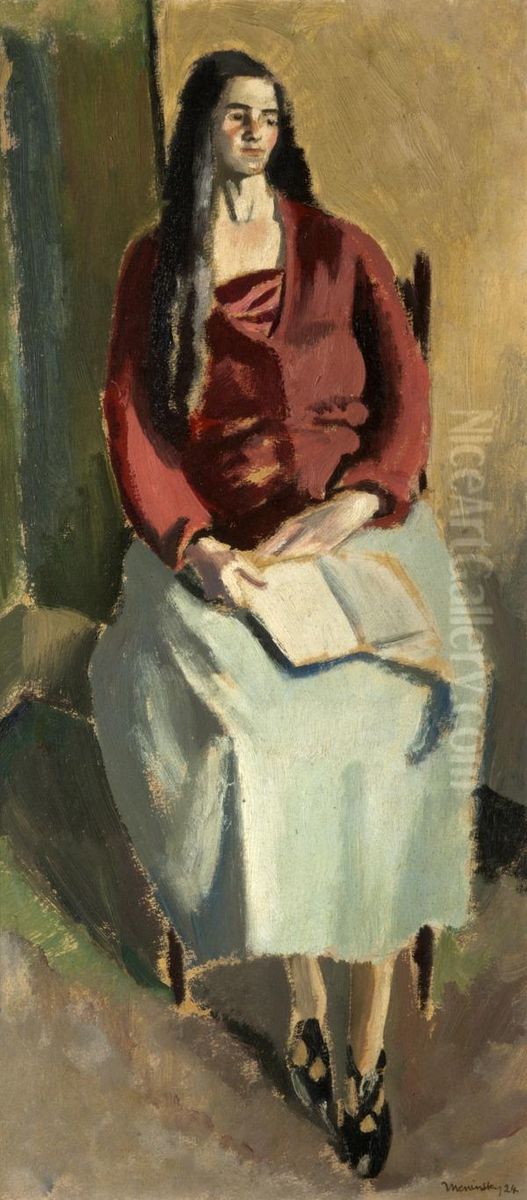 Girl with a Book Oil Painting by Bernard Meninsky