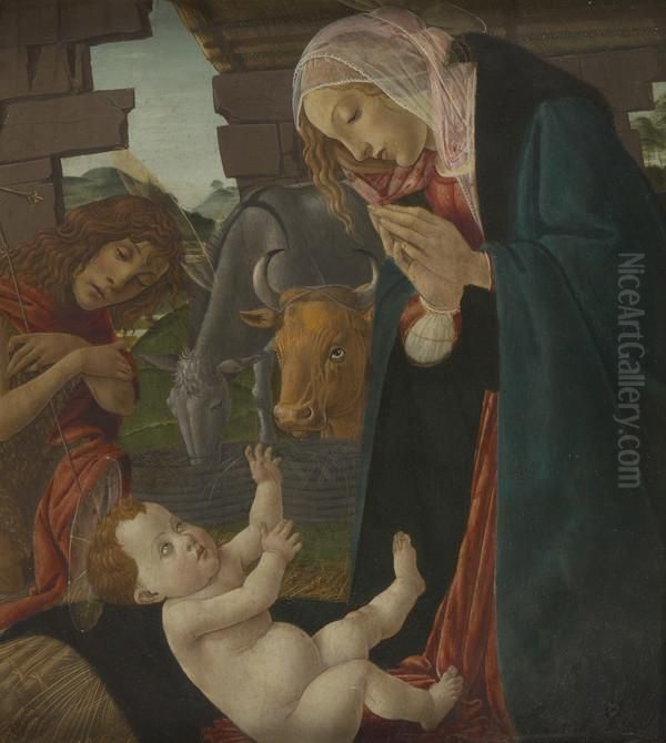 The Virgin and Saint John the Baptist Adoring the Infant Christ Oil Painting by Sandro Botticelli