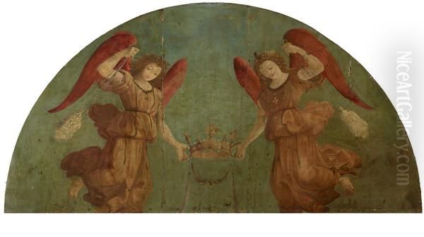 Two Censing Angels Holding a Crown Oil Painting by Piero Di Cosimo