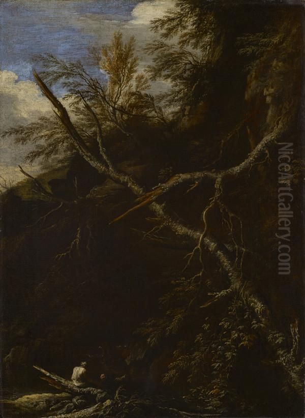 Desolate Landscape with Two Figures Oil Painting by Salvator Rosa