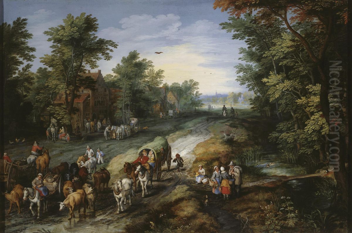 Road in the Environs of a City Oil Painting by Jan Brughel