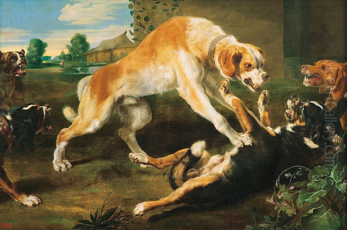 Fighting Dogs Oil Painting by Paul de Vos