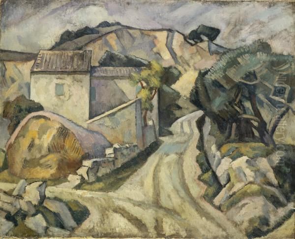 White Road with Farm Oil Painting by Roger Fry