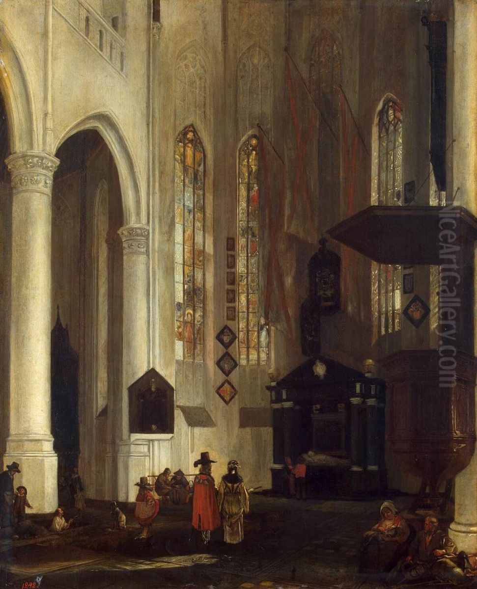 Old Church (Oudekerk) in Delft with the Tomb of Admiral Pieter Pieterszoon Hein (Heyn) Oil Painting by Emanuel de Witte